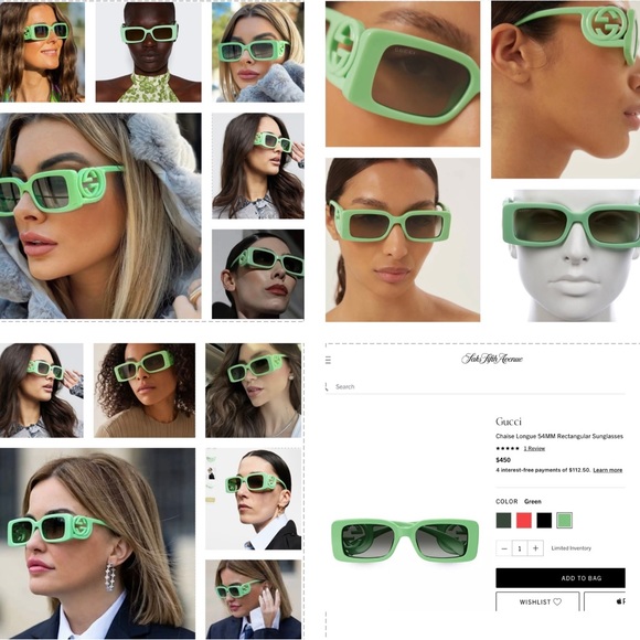 GUCCI RECTANGLE FRAME WITH BOLD GG ON 2025 FALL FASHION FAV PICKLE GREEN FRAMES - Picture 4 of 16